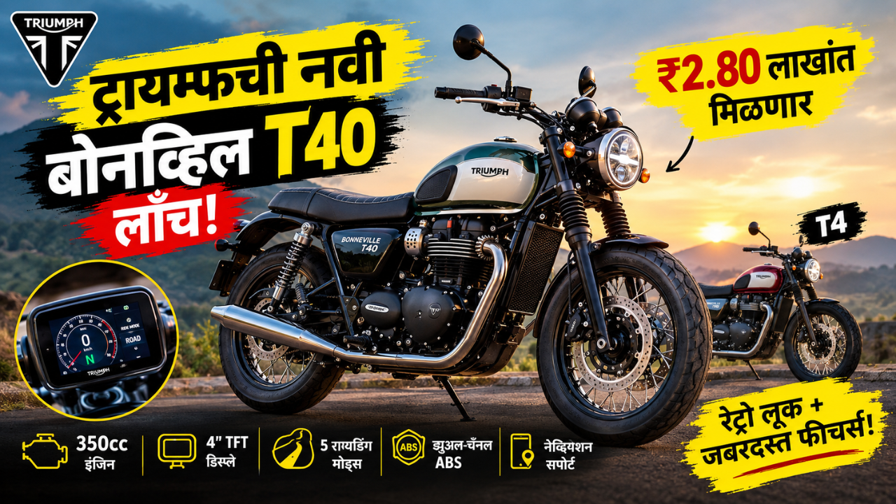 ट्रायम्फची नवी 350cc बोनव्हिल T40 लाँच! ₹2.80 लाखांत मिळणार रेट्रो लूकसह जबरदस्त फीचर्स