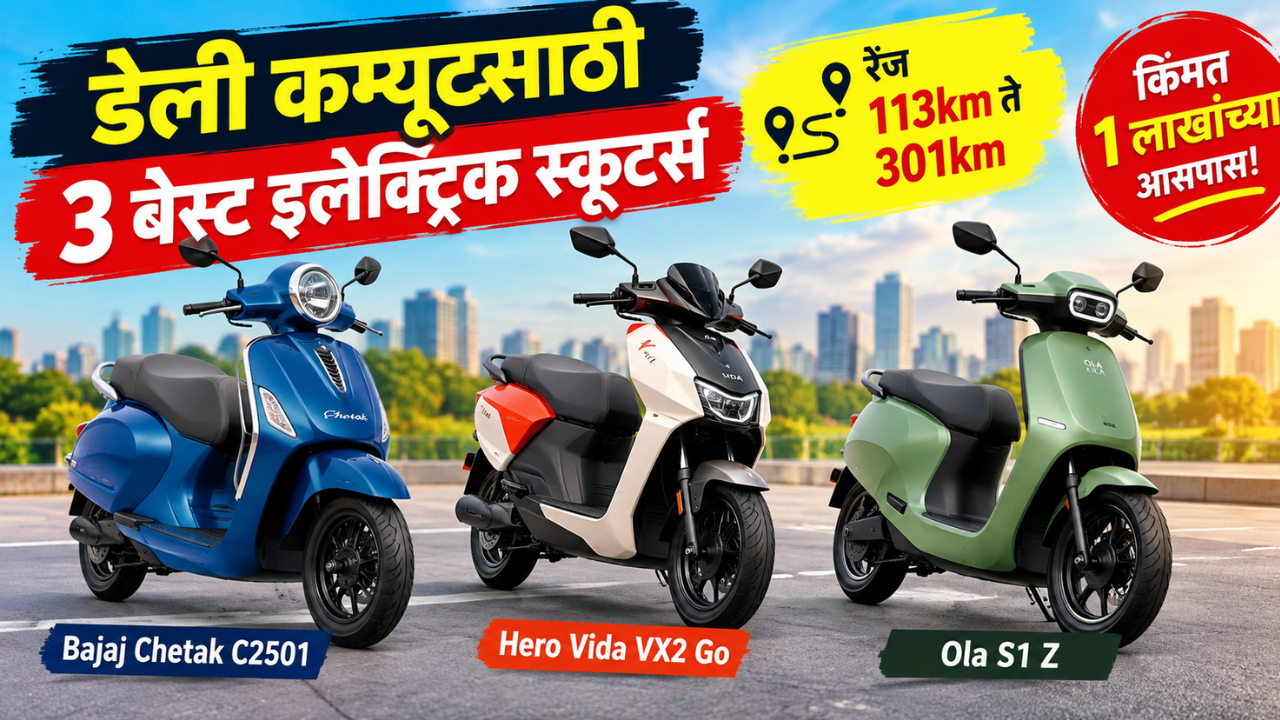 1 लाखांपेक्षाही कमी किंमत आणि 301km पर्यंतची रेंज! रोजच्या प्रवासासाठी हे 3 इलेक्ट्रिक स्कूटर ठरतील बेस्ट ऑप्शन फक्त तुमच्यासाठी!