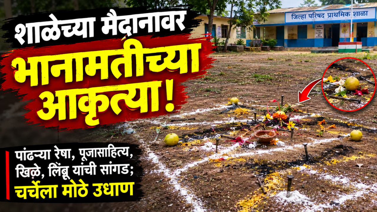 Bhandara:शाळेच्या मैदानावर आढळल्या भानामतीच्या आकृत्या! पांढऱ्या रेषा, पूजासाहित्य, खिळे, लिंबू यांची सांगड; चर्चेला मोठे उधान
