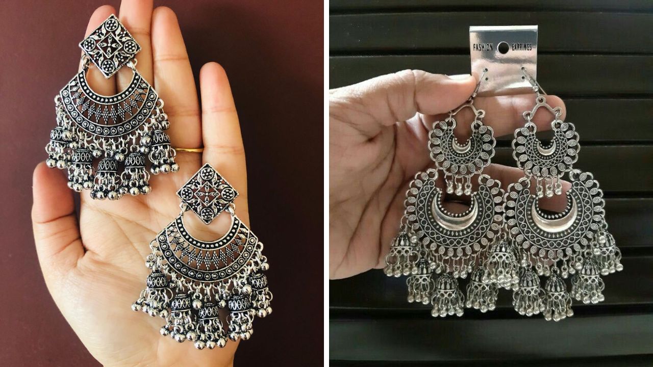 नवरात्रीमध्ये ऑक्सिडाईज दागिन्यांना खूप जास्त मागणी असते.ऑक्सिडाईज कानातले, नेकलेस, कंबरपट्टा, अंगठी इत्यादी दागिने लेहेंगा परिधान केल्यानंतर त्यावर घातले जातात.