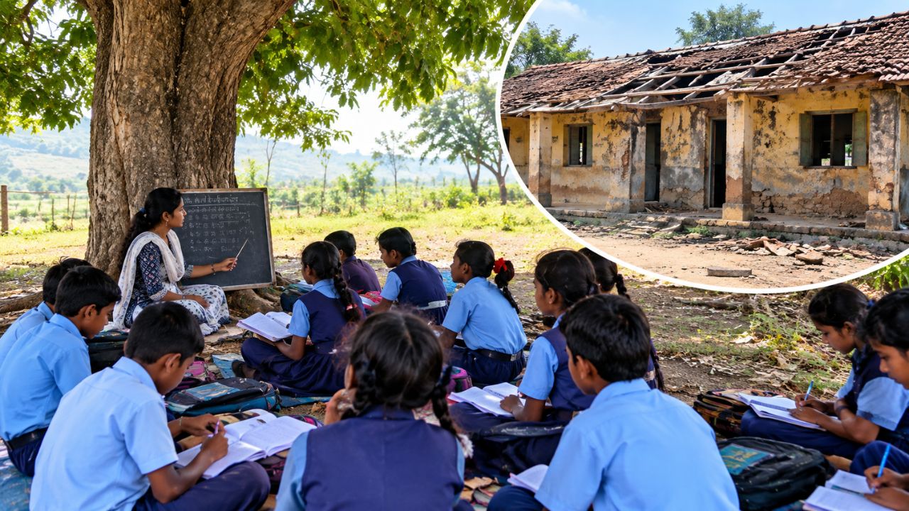 Yavatmal News: झाडाखाली बसून शिक्षणाचे धडे! गडचिरोलीतील नेमडा येथील प्रकार; जीर्ण इमारतीचा फटका