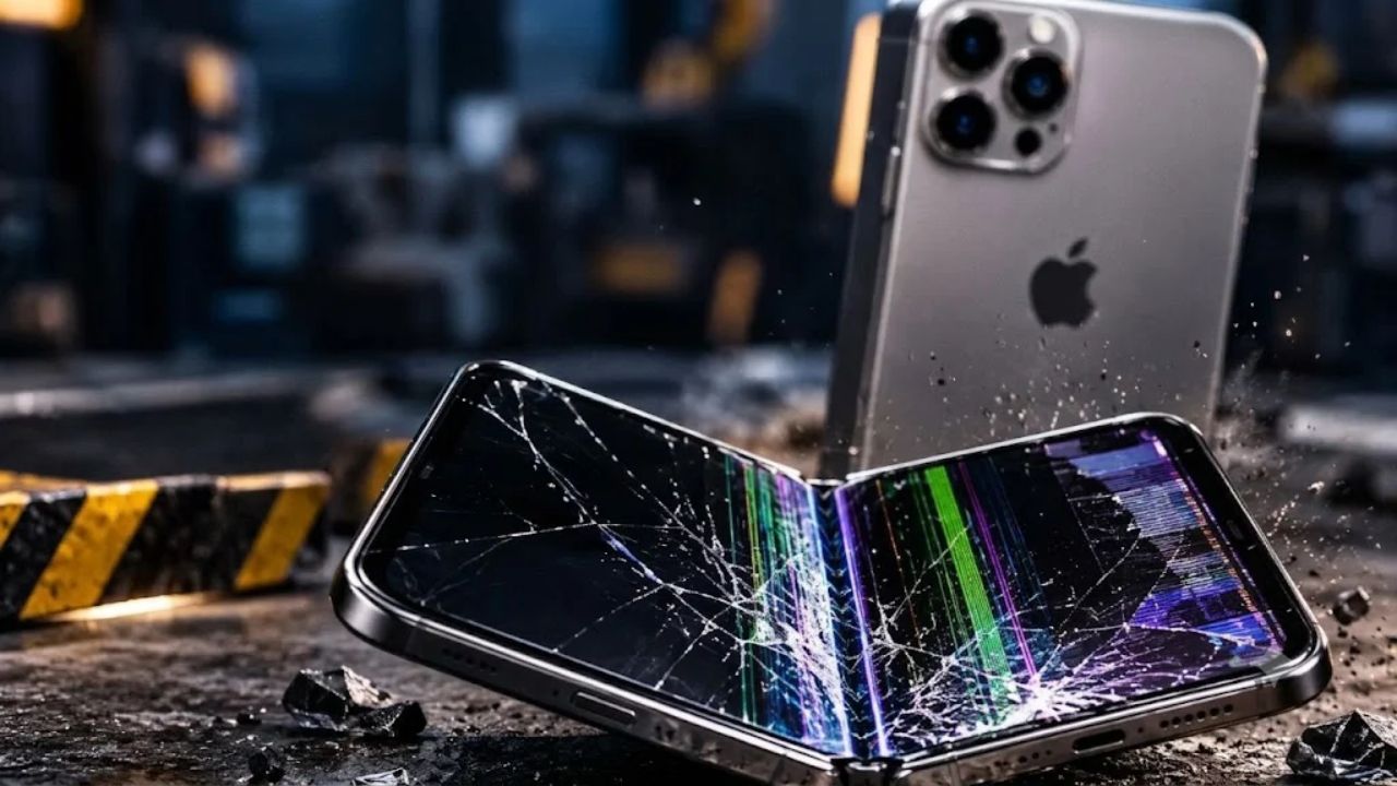 Apple iPhone Duo: अरे देवा! हे काय झालं? 3 लाखांचा फोल्डेबल iPhone स्क्रीनवर स्क्रॅच; बेंड करताच दिसल्या हिरव्या रेषा! Video Viral