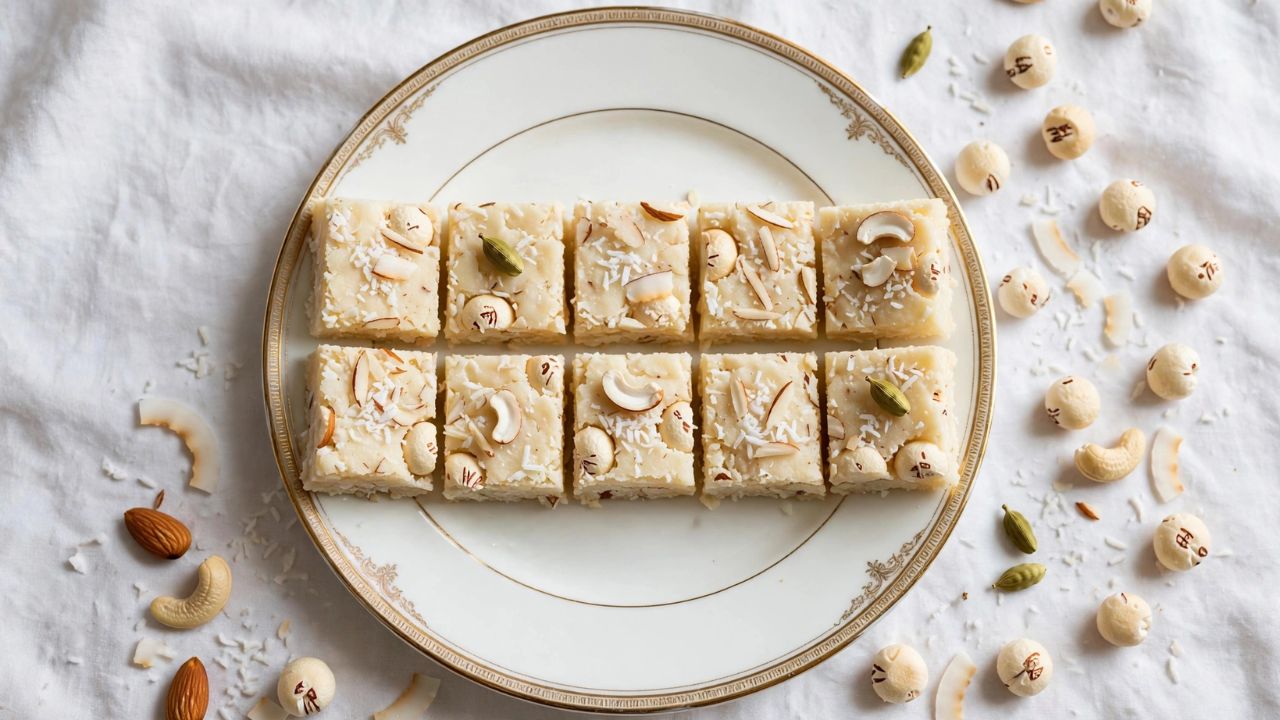 Makhana Coconut Barfi: उपवासात गोड खाण्याची इच्छा? साखरेशिवाय बनवा मखाना-खोबऱ्याची पौष्टिक बर्फी; सोपी रेसिपी नोट करा