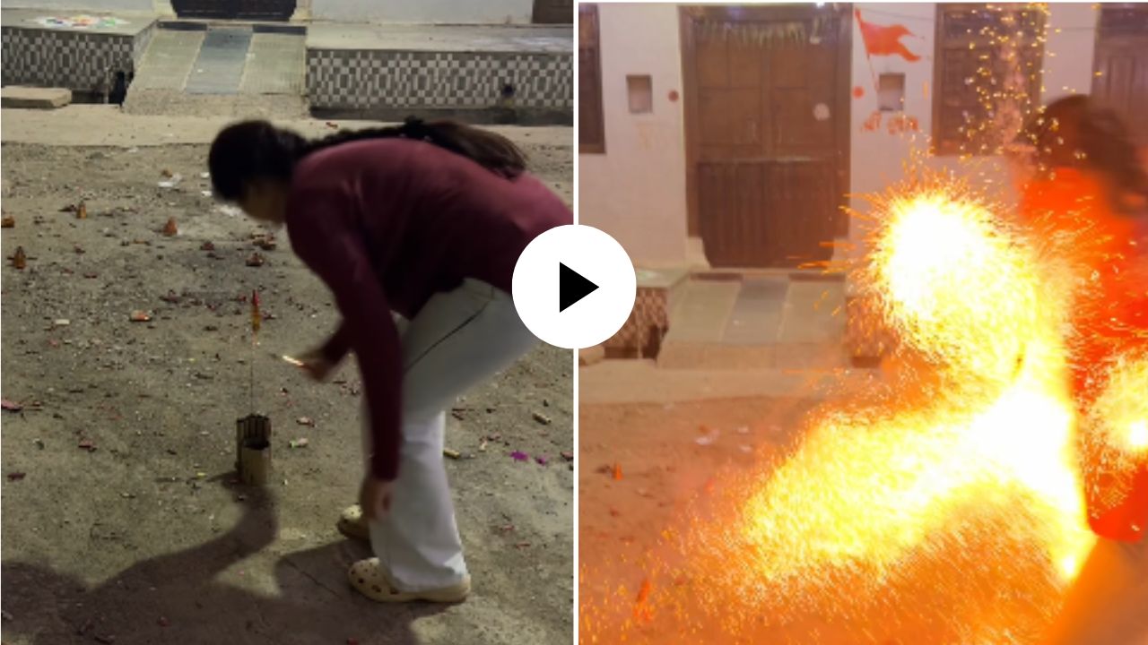 पापाच्या परीने दसऱ्याला फोडला दिवाळीचा राॅकेट, खेळ फसला अन् अंगावर येऊन आदळला फटाका; Video Viral