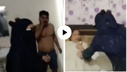 हॉटेलच्या बेडवर दुसऱ्या महिलेसोबत रंगेहात पकडला गेला पती, पत्नीने दोघांनाही धु-धु धुतले; घटनेचा Video Viral